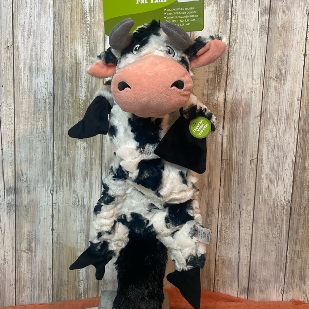 Jolly Pets Fat Tail Tug Toy 20inches long Cow Squeaker loud